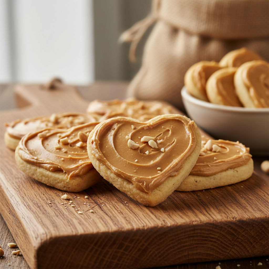 Heart cookies with peanut butter smear