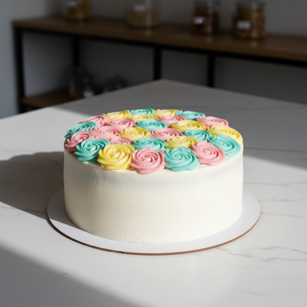 The Party Pup Cake - Colourful rosettes on white