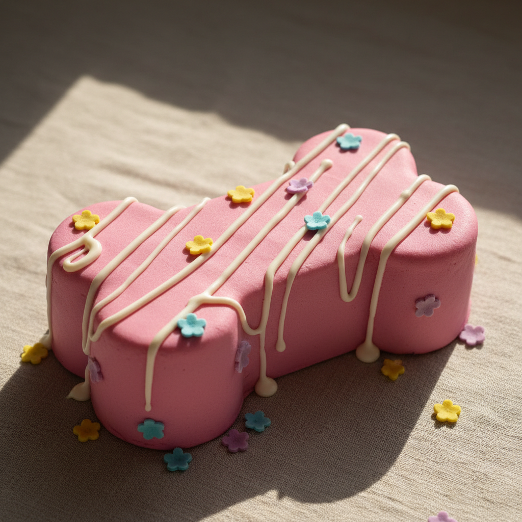 The Bone Cake - Pink fondant with white icing drizzle